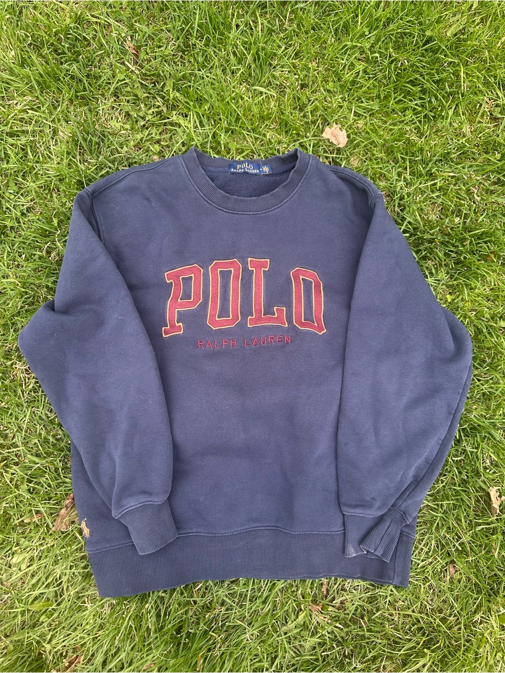 Ralph Lauren Navy Crewneck Sweatshirt with Red 'POLO' Logo